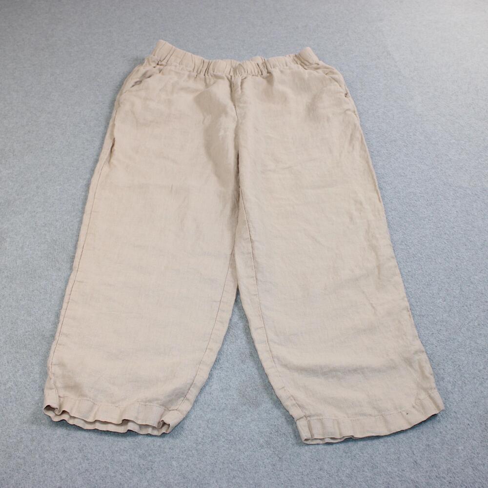 Quince Linen Pants Women Medium Beige Crop Tapered Pull On Casual Travel READ